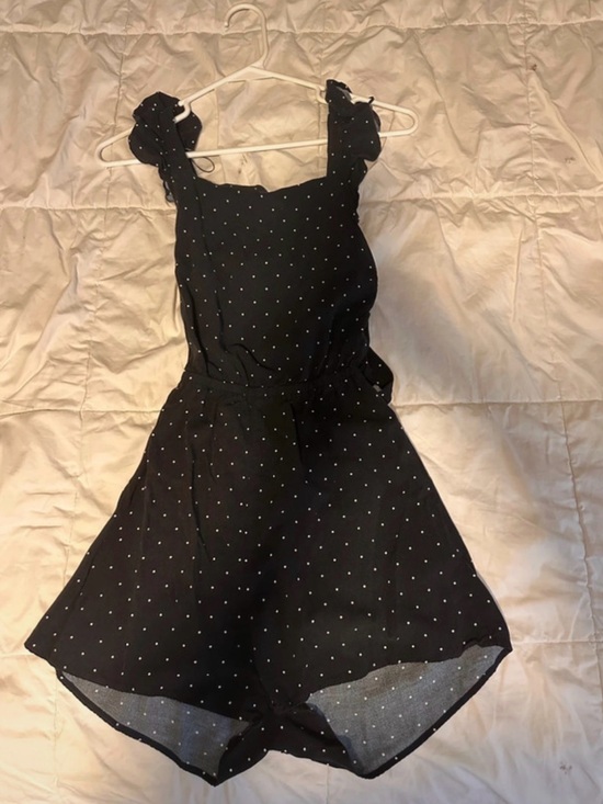 H&M Pants - H&M Black with White Polka Dot Ruffled Strap Romper